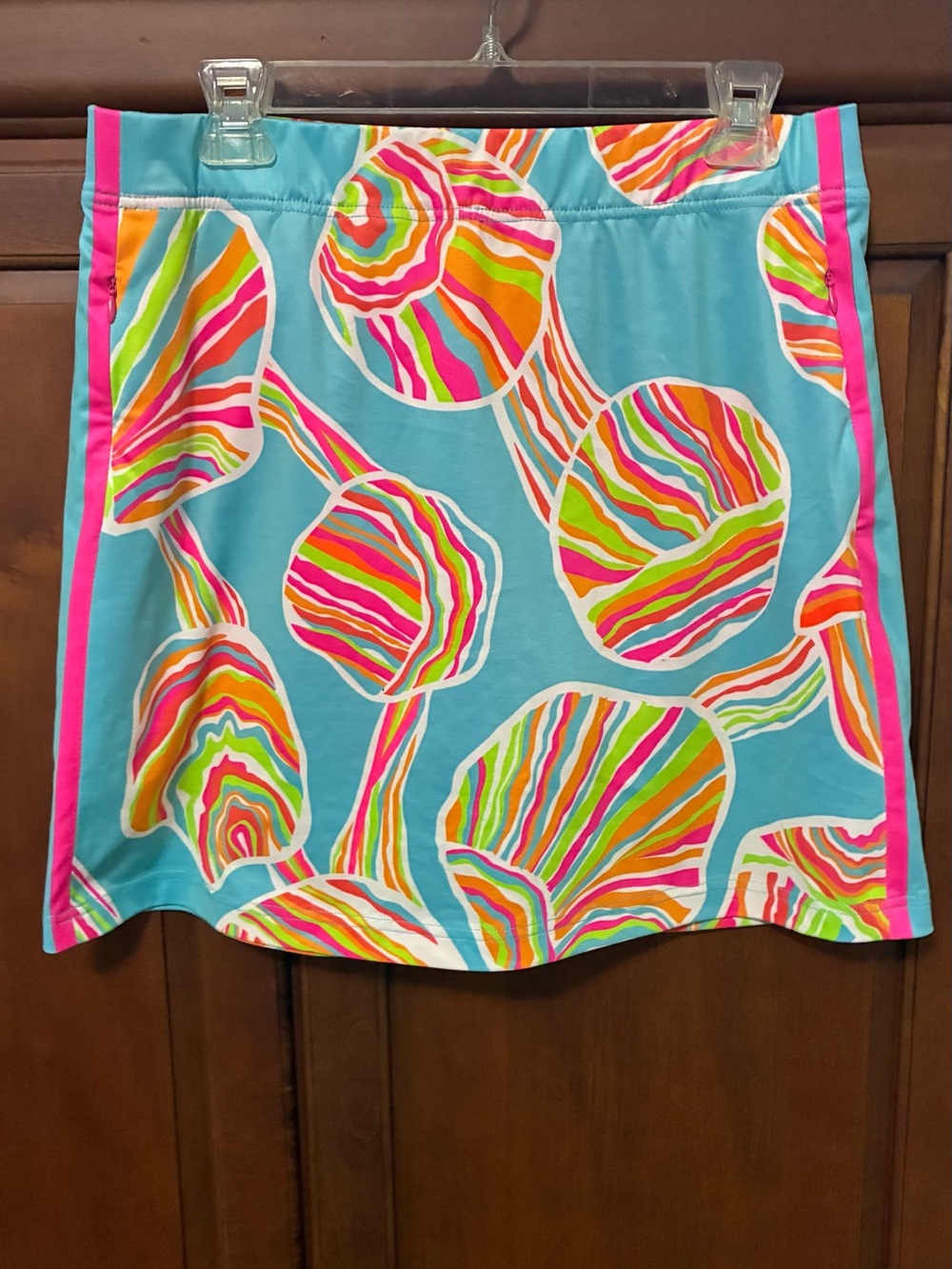 Vibrant Turquoise Swim Skirt with Neon Swirl Print